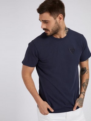 Camiseta Guess Logo Garment Dye Hombre Azules | SE-767431