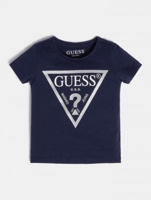 Camiseta Guess Logo Printed Front Niños Azules Oscuro | SE-183126