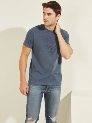 Camiseta Guess Logo Triangle Hombre Azules | SE-299622