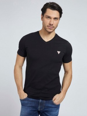 Camiseta Guess Logo V-neck Hombre Negros | SE-611389