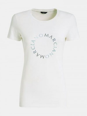 Camiseta Guess Marciano Front Logo Mujer Blancos | SE-819631