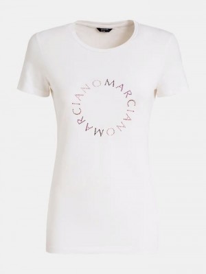 Camiseta Guess Marciano Front Logo Mujer Blancos | SE-277457