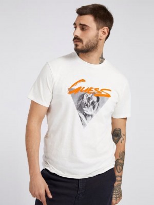 Camiseta Guess Printed Front Hombre Blancos | SE-230942