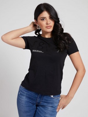 Camiseta Guess Satin Application Mujer Negros | SE-283594