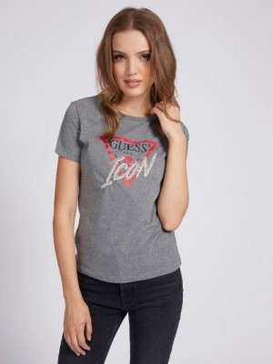 Camiseta Guess Setting Stones Logo Mujer Grises | SE-269762