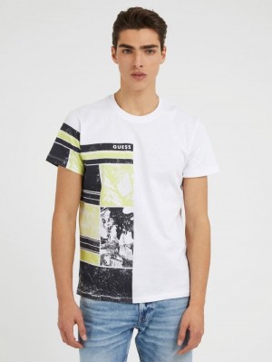 Camiseta Guess Side Print Hombre Blancos | SE-899347