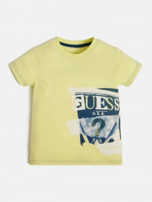 Camiseta Guess Side Print Niños Amarillos | SE-255745