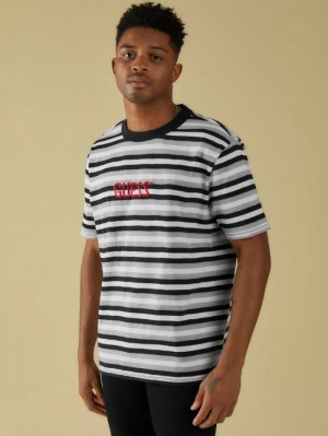 Camiseta Guess Stripe Motif Hombre Negros | SE-475456