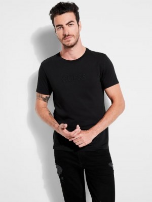 Camiseta Guess Tone-on-tone Logo Hombre Negros | SE-394703