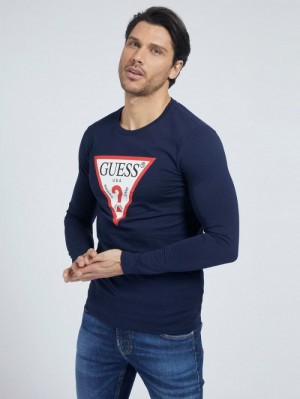 Camiseta Guess Triangle Logo Hombre Azules | SE-611360