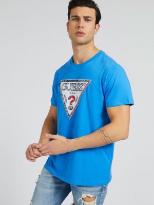 Camiseta Guess Triangle Logo Hombre Azules Claro | SE-178006