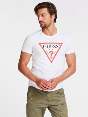 Camiseta Guess Triangle Logo Hombre Blancos | SE-443985