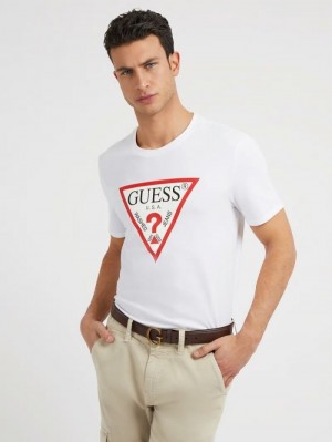 Camiseta Guess Triangle Logo Hombre Blancos | SE-905382