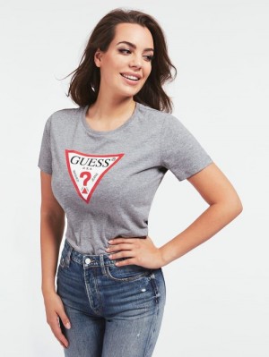 Camiseta Guess Triangle Logo Mujer Grises | SE-509871