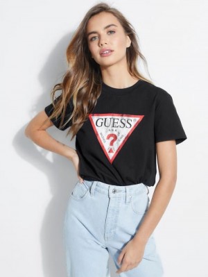 Camiseta Guess Triangle Logo Mujer Negros | SE-262711