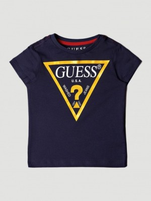 Camiseta Guess Triangle Logo Niños Azules Oscuro | SE-622711