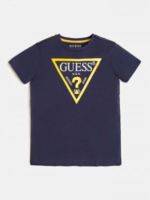 Camiseta Guess Triangle Logo Niños Azules Oscuro | SE-659728