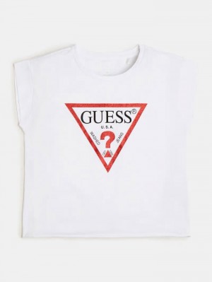 Camiseta Guess Triangle Logo Niños Blancos | SE-810587