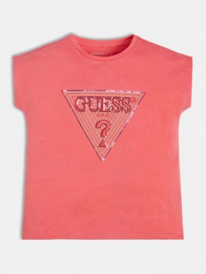 Camiseta Guess Triangle Logo Niños Coral | SE-676220