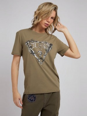 Camiseta Guess Triangle Logo Print Hombre Verdes | SE-079636