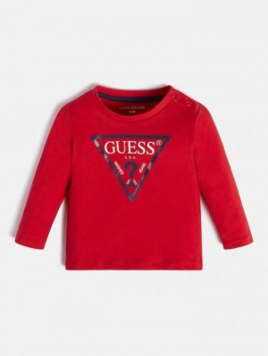 Camiseta Guess Triangle Logo Sleeves Niños Rojos | SE-986628