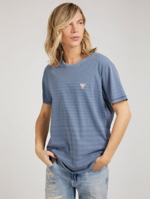 Camiseta Guess Triangle Logo Striped Hombre Azules Claro | SE-407866