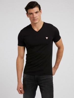 Camiseta Guess V Neck Hombre Negros | SE-185631