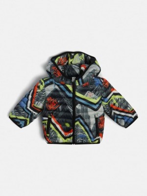 Chamarra Puffer Guess All Over Print Niños Grises | SE-578240