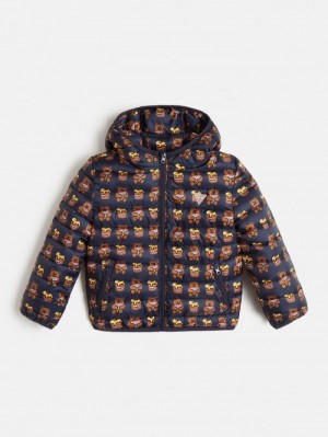 Chamarra Puffer Guess All Over Print Niños Azules | SE-014509