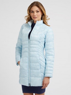 Chamarra Puffer Guess Reversible Long Mujer Azules | SE-874926