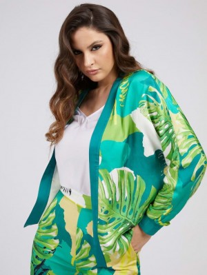 Chamarras Guess All Over Print Kimono Mujer Verdes | SE-428106