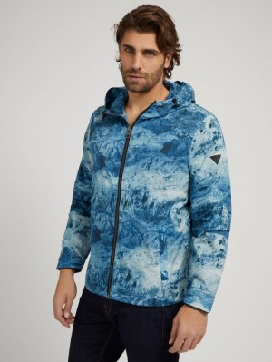 Chamarras Guess All Over Print Sport Hombre Azules | SE-617048