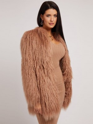 Chamarras Guess Faux Fur Mujer Beige | SE-025734