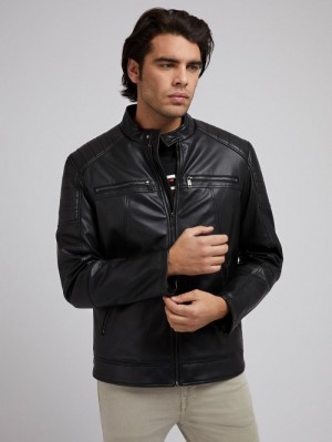 Chamarras Guess Faux Leather Hombre Negros | SE-314225