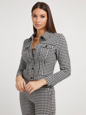 Chamarras Guess Gingham Check Mujer Blancos | SE-501442