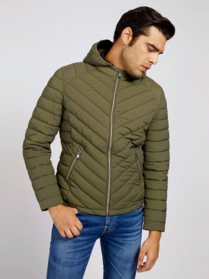 Chamarras Guess Hoodie Padded Hombre Verdes | SE-896784