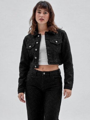 Chamarras Guess Lace Denim Crop Mujer Negros | SE-993193