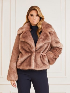 Chamarras Guess Marciano Faux Fur Mujer Beige | SE-690774