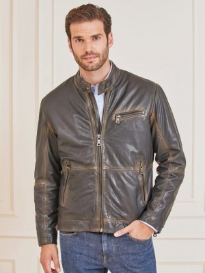 Chamarras Guess Marciano Real Leather Hombre Negros | SE-666868