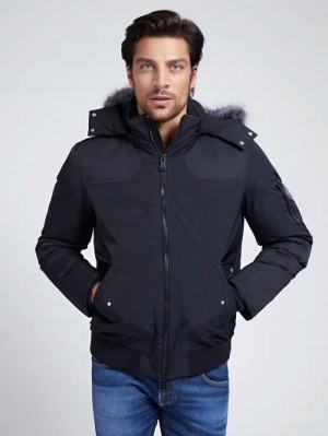 Chamarras Guess Padded Hooded Hombre Negros | SE-581536