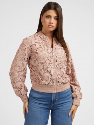 Chaqueta De Bombardero Guess Embroidered Mujer Rosas | SE-625397