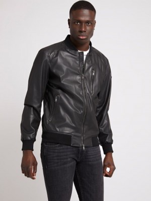 Chaqueta De Bombardero Guess Faux Leather Hombre Negros | SE-358787