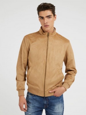 Chaqueta De Bombardero Guess Fuax Suede Hombre Beige | SE-441879