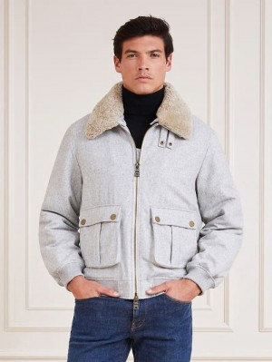 Chaqueta De Bombardero Guess Marciano Wool Blend Hombre Blancos | SE-014211