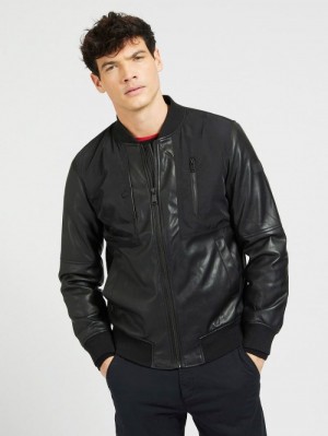 Chaqueta De Bombardero Guess Padded Hombre Negros | SE-208276