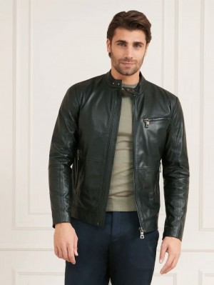 Chaqueta De Motociclista Guess Marciano Real Leather Biker Hombre Negros | SE-600316