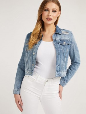 Chaquetas De Mezclilla Guess Regular Fit Mujer Azules | SE-942160