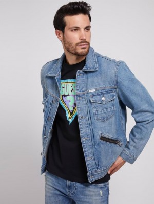 Chaquetas De Mezclilla Guess Slim Hombre Azules Claro | SE-563818