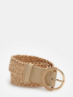 Cinturones Guess Braided Raffia Belt Mujer Blancos | SE-465942