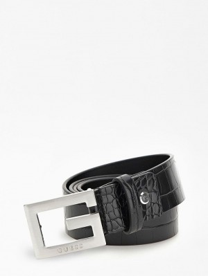 Cinturones Guess Calabria Croc Print Belt Hombre Negros | SE-852479